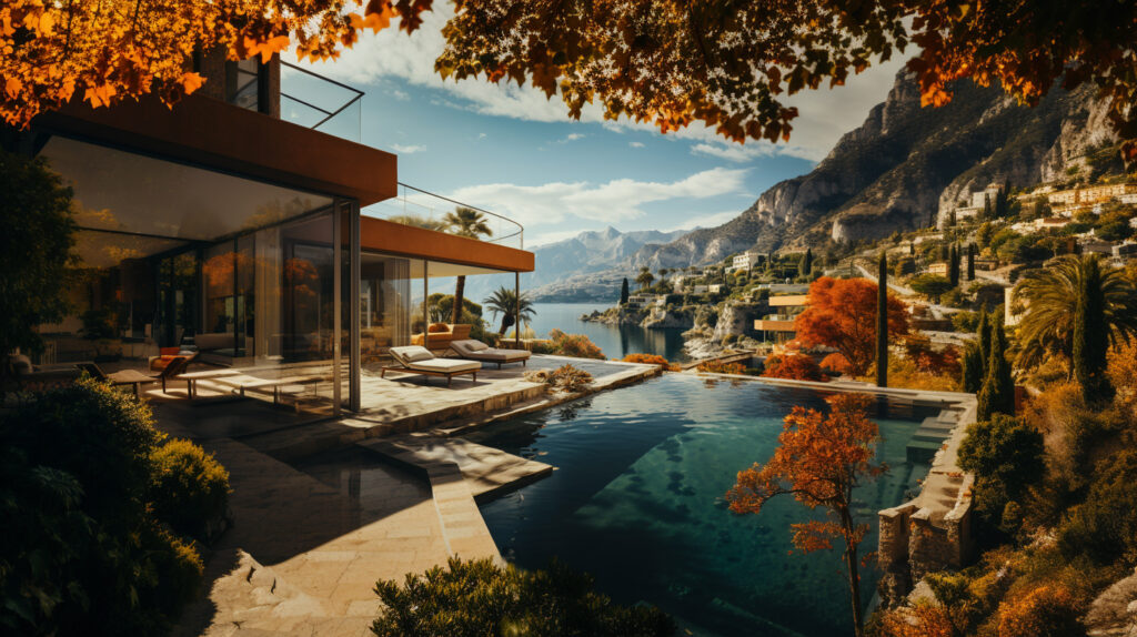 A villa on the cliffs overlooking an ocean